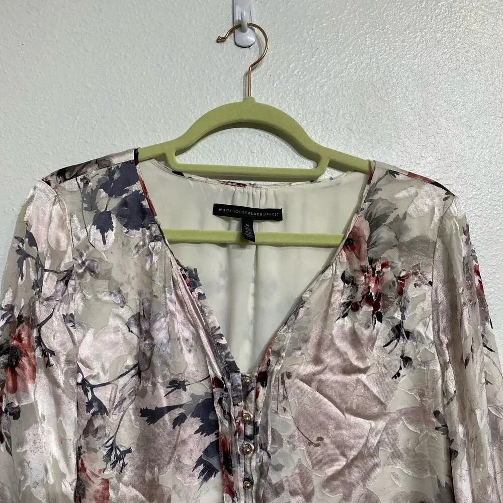 White House Black Market Floral Blouse Sz 10 - Picture 3 of 12